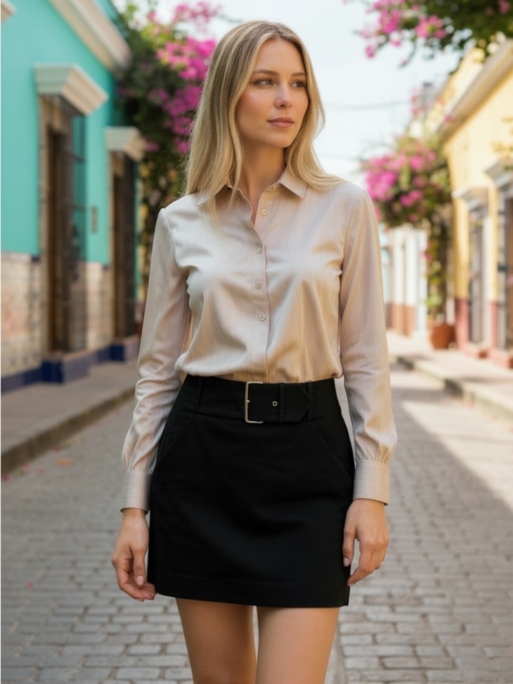 The Kooples Black Belted Mini Skirt